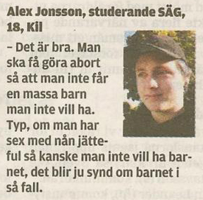 tidningsurklipp - pojk uttalar sig i abortfrÃ¥gan